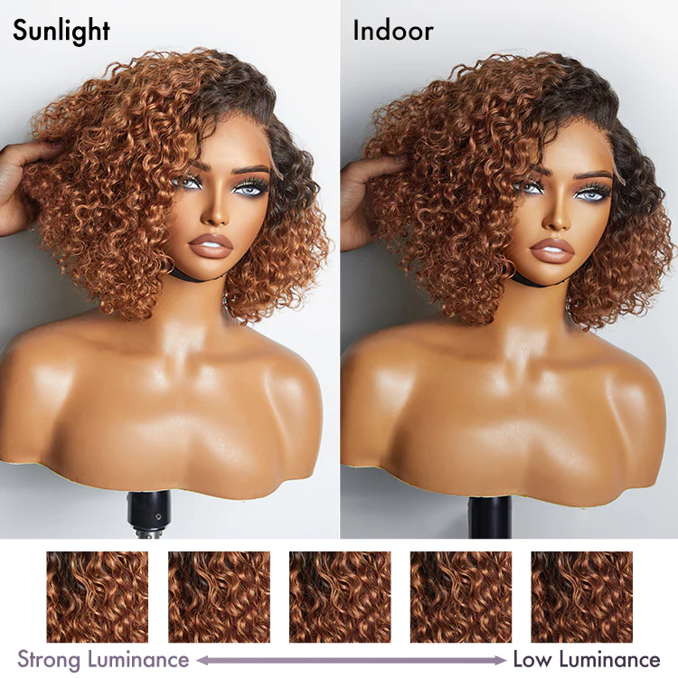 Trendy Mix Brown Short Cut Curly Minimalist HD Lace Glueless Side Part Curly Bob Wig 100% Human Hair - Image 6