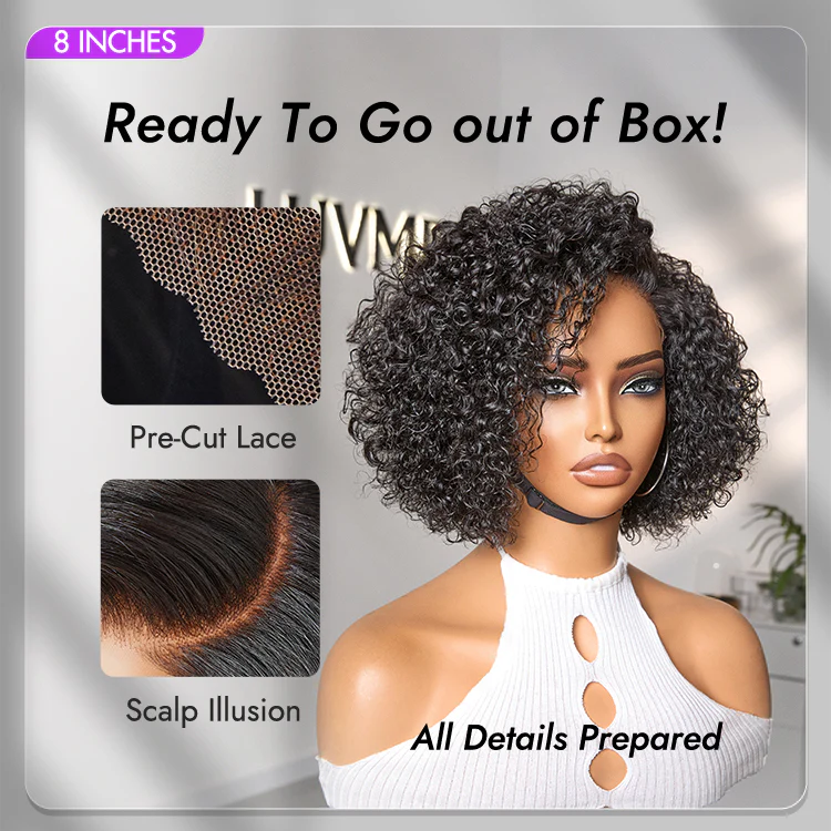 Trendy Short Cut Curly Minimalist HD Lace Glueless Side Part Wig 100% Human Hair Pre-Cut Lace - Image 6