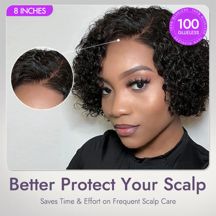 Trendy Short Cut Curly Minimalist HD Lace Glueless Side Part Wig 100% Human Hair Pre-Cut Lace - Image 7