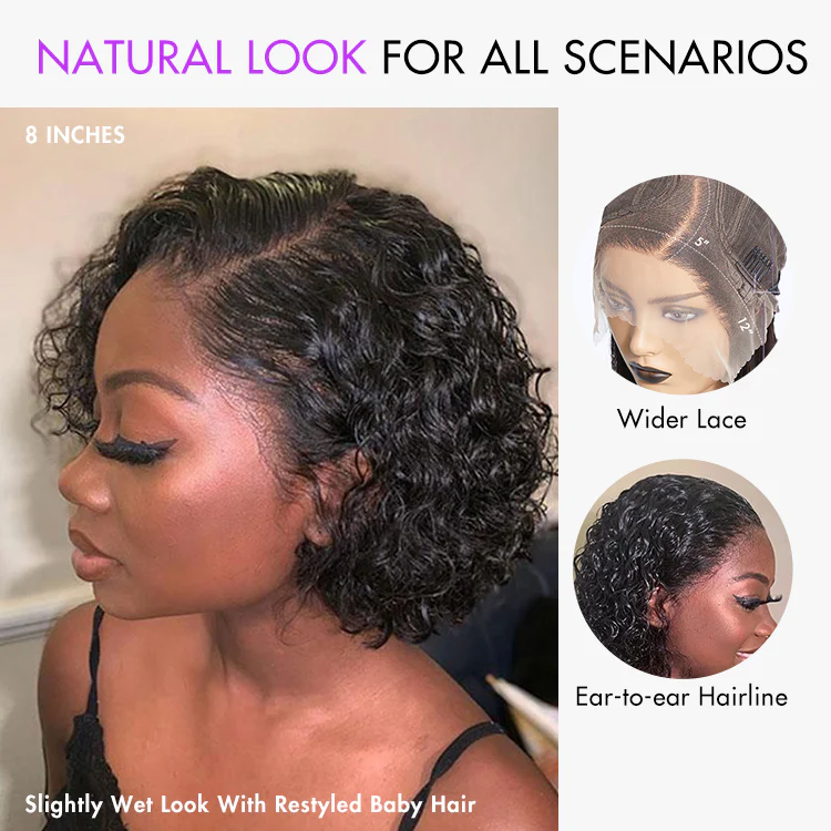 Ultra Natural Slicked Back Short Curly Wig Glueless Ear-to-ear Wide T Lace Front Wig - Image 4