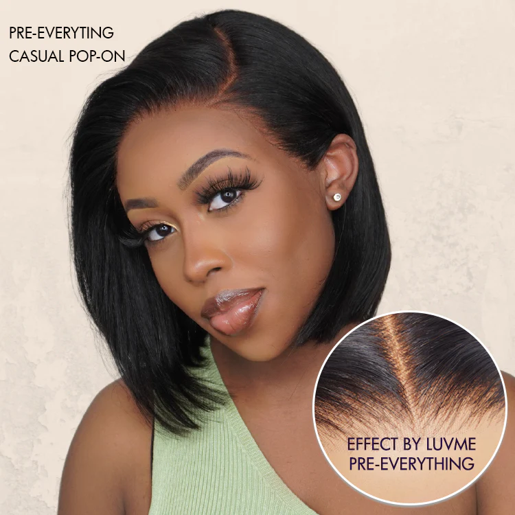 Weekly Special | PreMax Wigs | Super Natural Hairline Natural Black Silky Blunt Cut Glueless 13x4 Frontal Lace Human Hair Short Bob Wig - Image 3