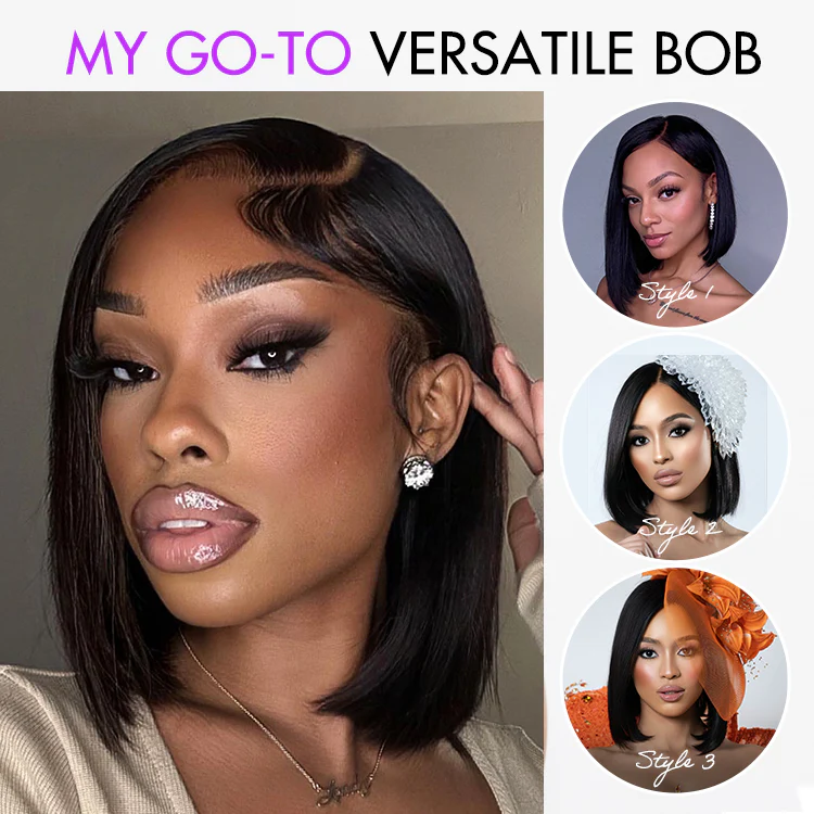 Weekly Special | PreMax Wigs | Super Natural Hairline Natural Black Silky Blunt Cut Glueless 13x4 Frontal Lace Human Hair Short Bob Wig - Image 4