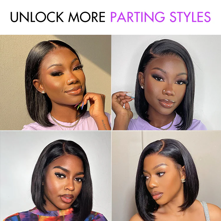 Weekly Special | PreMax Wigs | Super Natural Hairline Natural Black Silky Blunt Cut Glueless 13x4 Frontal Lace Human Hair Short Bob Wig - Image 5