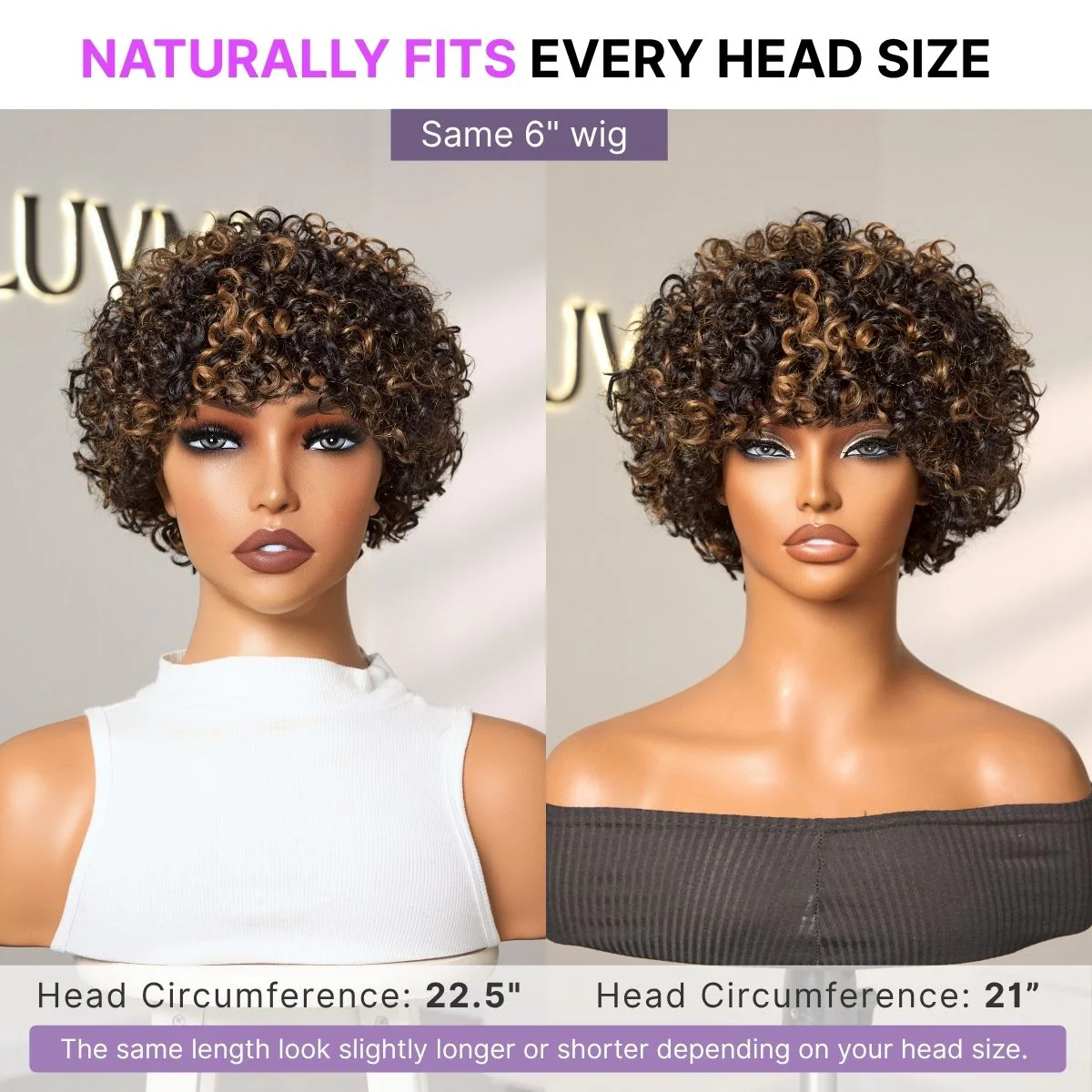 Weekly Special | Throw On & Go Brown Highlight Short Curly with Bangs Wig Ultra Comfort Skin-Like Soft Care Glueless Hair Loss Friendly Wig - Image 3