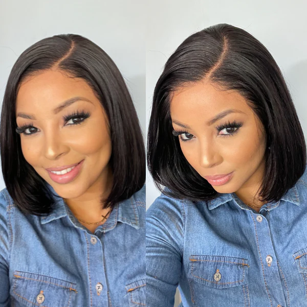 Exclusive Deal | Super Natural C Part Natural Black / Blonde Highlight Glueless Lace Bob Wig 100% Human Hair | Fits All Face Shapes