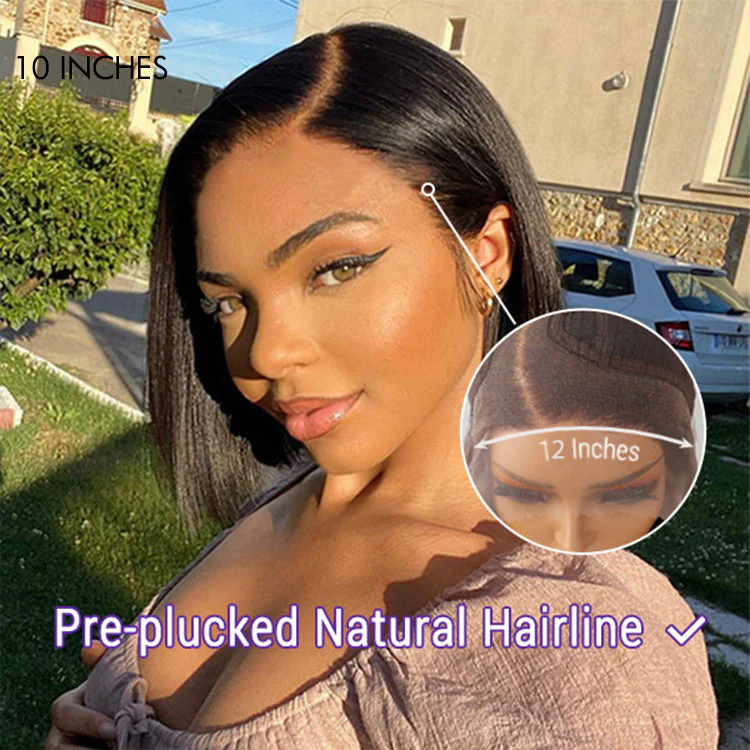 Exclusive Deal | Super Natural C Part Natural Black / Blonde Highlight Glueless Lace Bob Wig 100% Human Hair | Fits All Face Shapes - Image 3