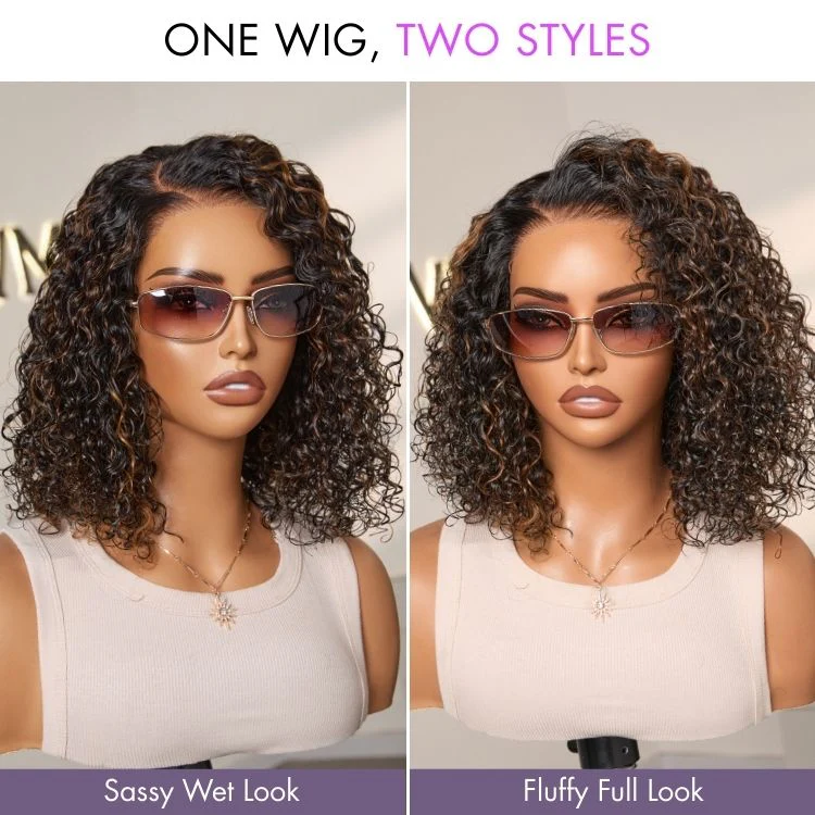 Wet and Wavy Brown Highlight Glueless 5x5 Closure Pre-Cut Lace Water Wave Wig - Image 3