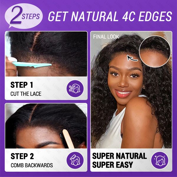 Limited Restock | 4C Edges | Water Wave Kinky Edges Glueless Free Parting 13x4 Undetectable Lace Front Wig - US Only - Image 5