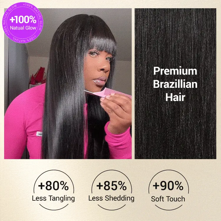 Breathable Cap Yaki Straight Ultra Natural Minimalist Lace Long Wig with Bangs - Image 3